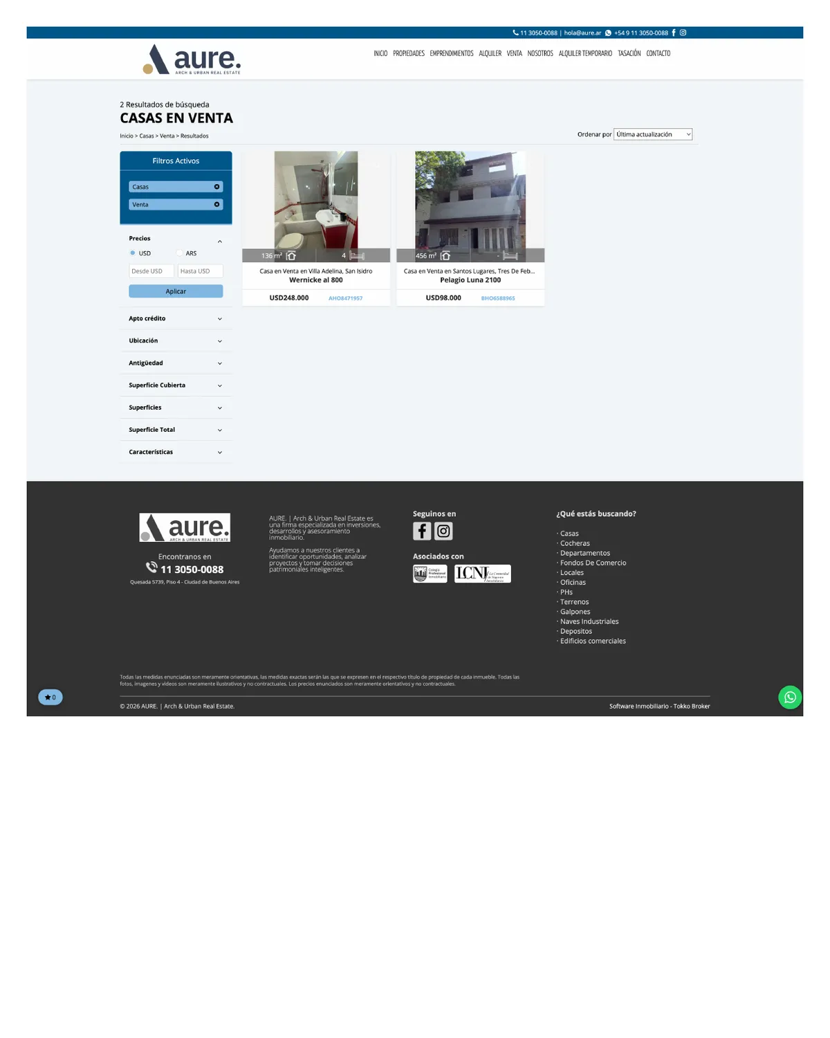 Listado de casas en venta del sitio anterior, con la plantilla del sistema y fichas mínimas