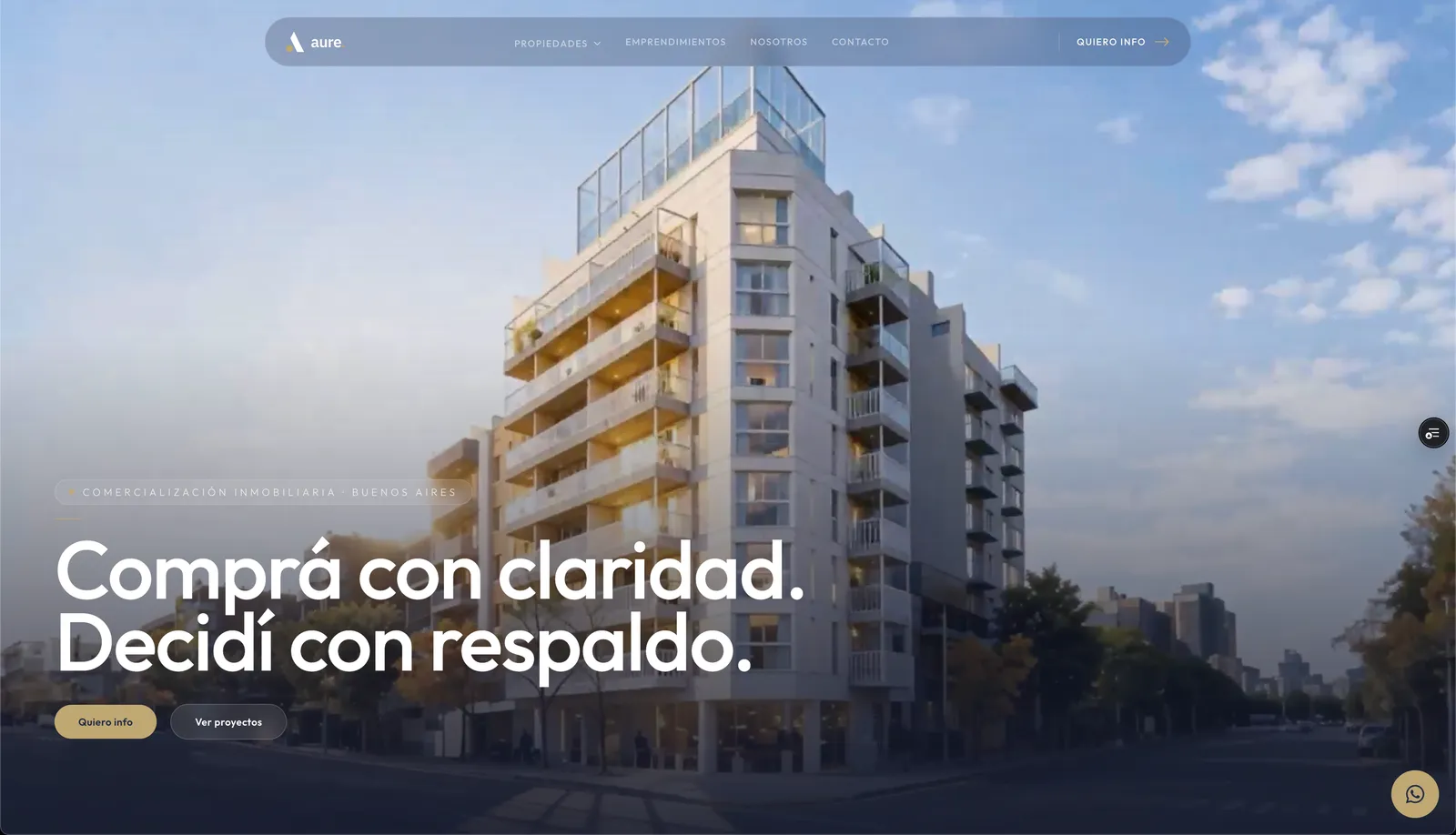 Home del sitio web institucional de AURE, inmobiliaria de Buenos Aires, con catálogo de propiedades